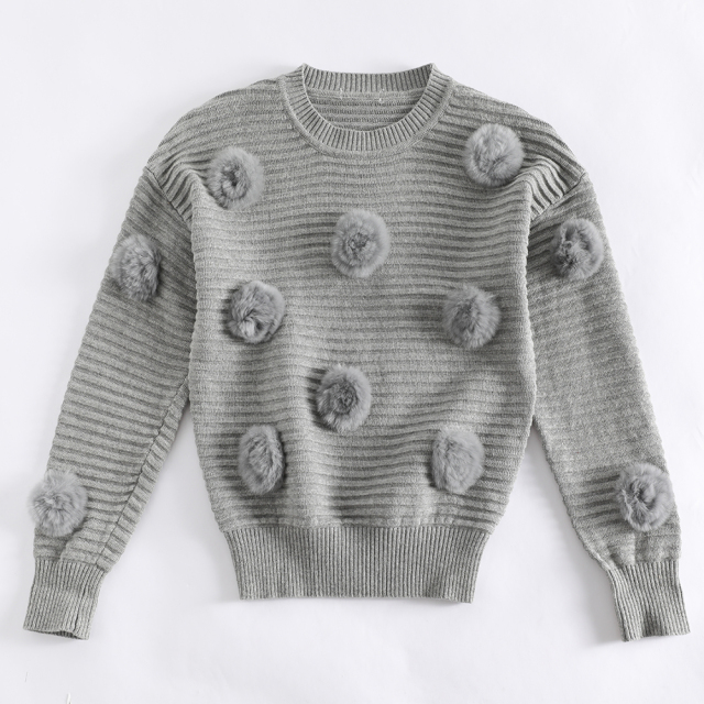 Custom - made and processed light gray pom - pom sweater