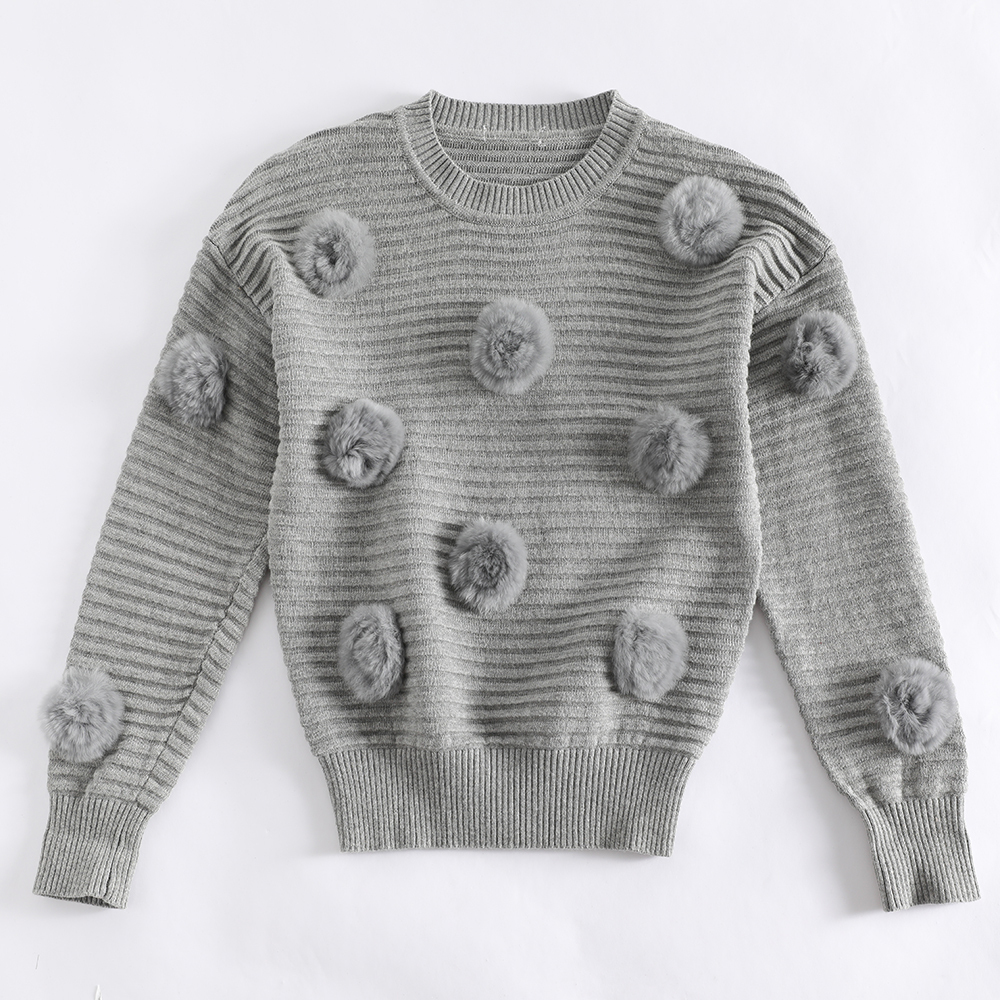 Custom - made and processed light gray pom - pom sweater