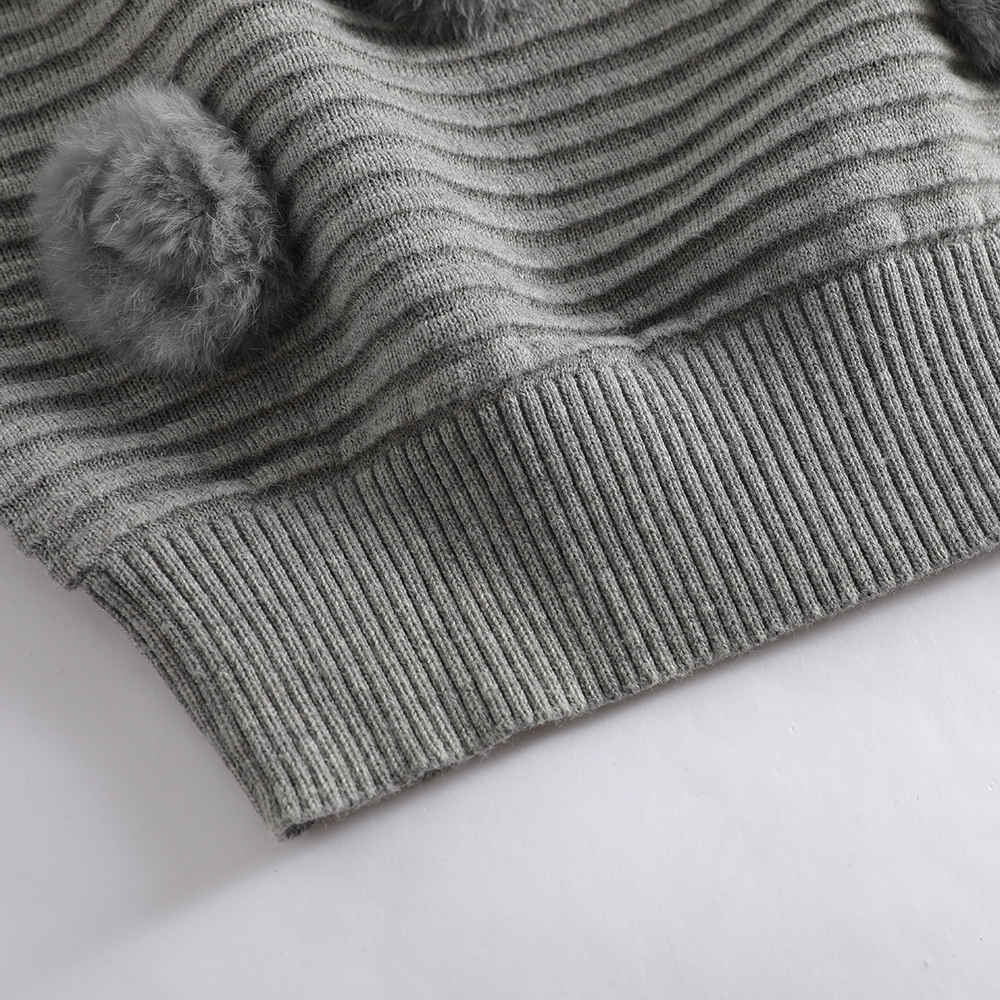 Custom - made and processed light gray pom - pom sweater