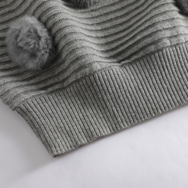 Custom - made and processed light gray pom - pom sweater