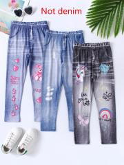 Girls' printed jeans, available in three colors.