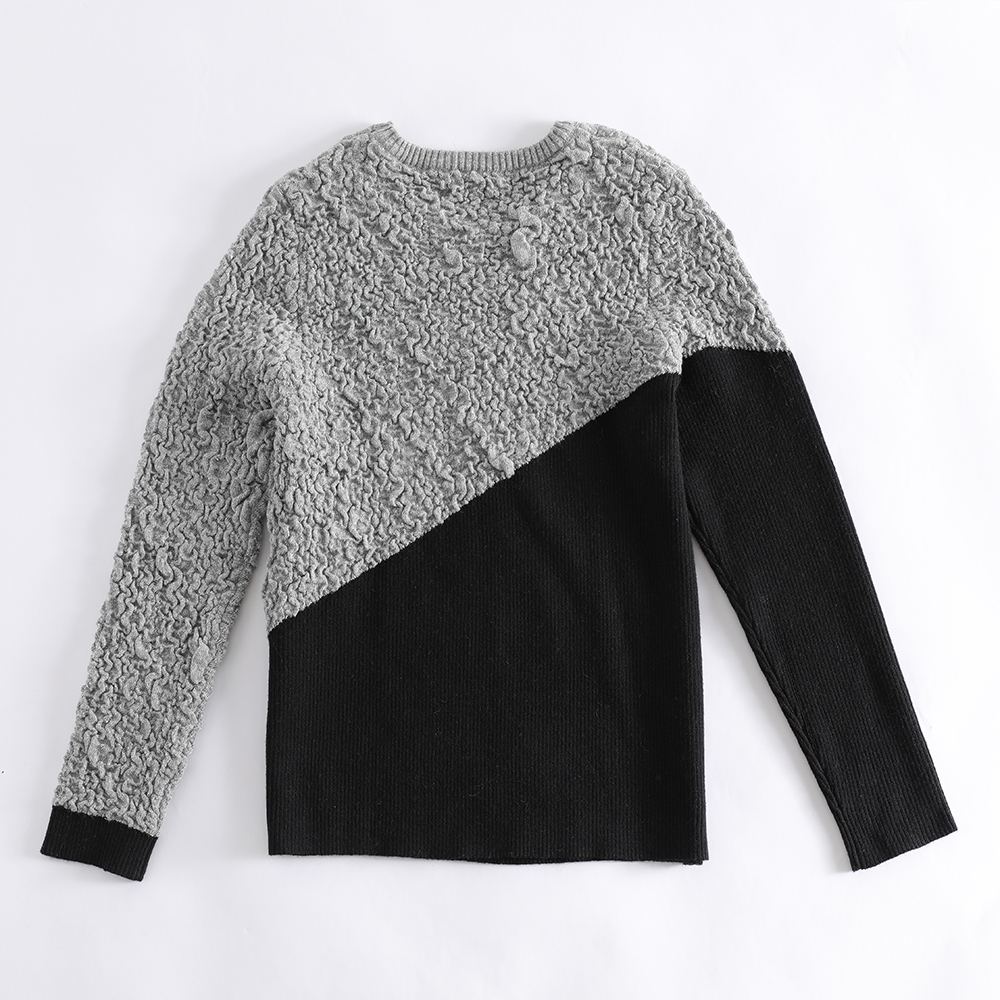 Asymmetrical Color-Blocked Textured Sweater (Customizable)