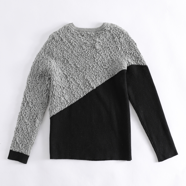 Asymmetrical Color-Blocked Textured Sweater (Customizable)