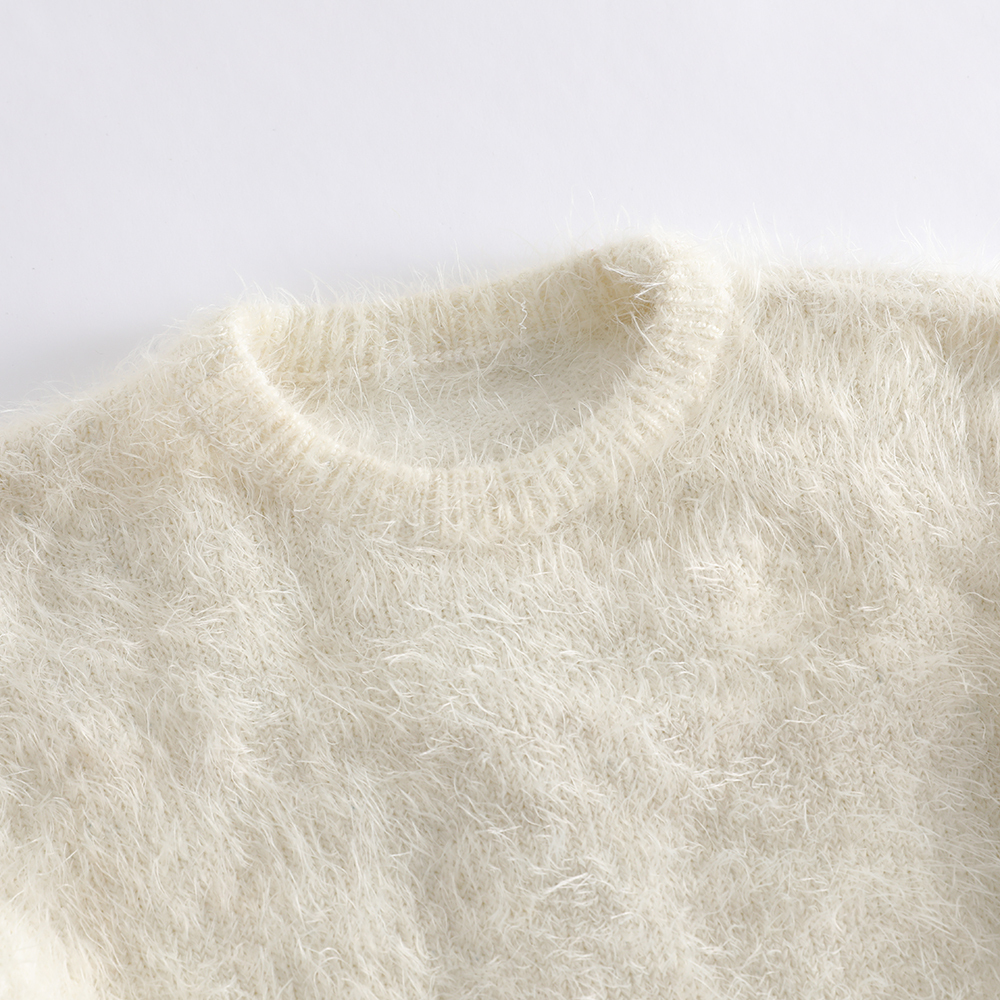 New Children's Crew - Neck Sweater with Plush Texture, Pearl Decoration and Cuff Splicing