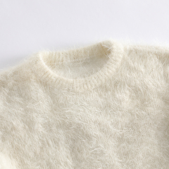 New Children's Crew - Neck Sweater with Plush Texture, Pearl Decoration and Cuff Splicing