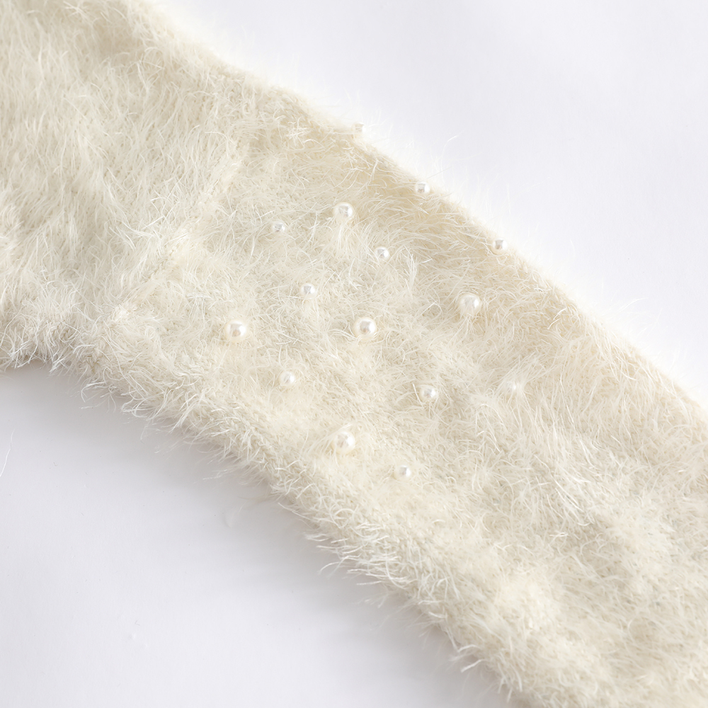 New Children's Crew - Neck Sweater with Plush Texture, Pearl Decoration and Cuff Splicing