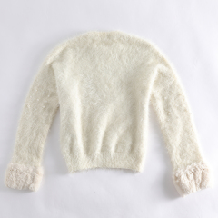 New Children's Crew - Neck Sweater with Plush Texture, Pearl Decoration and Cuff Splicing