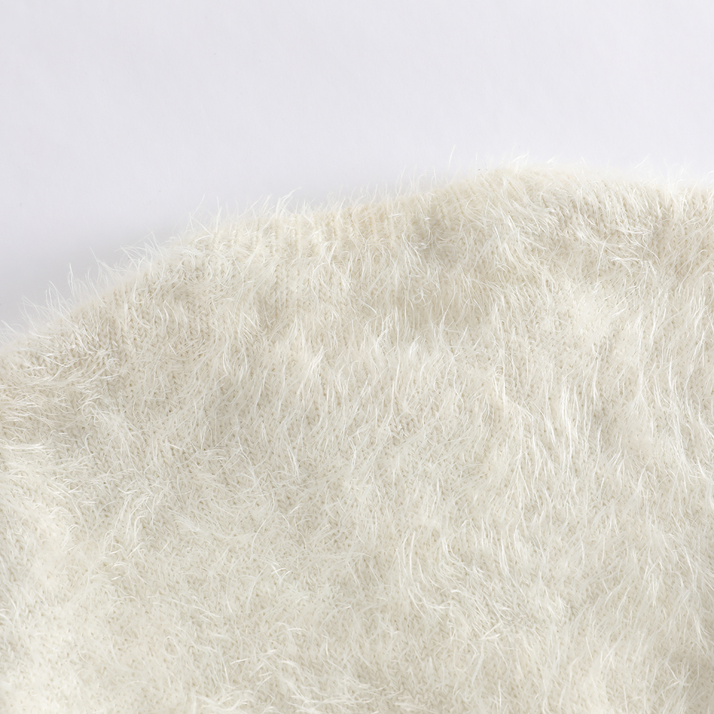 New Children's Crew - Neck Sweater with Plush Texture, Pearl Decoration and Cuff Splicing