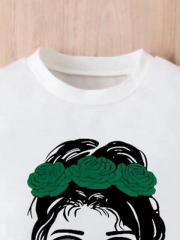Girls' Set: White T - shirt with "Happy Girl's Day" Print and Green Bow - tied Shorts