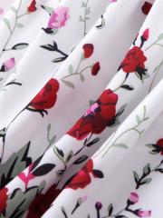 Girls' Dress with Red Top, Floral Skirt, Flutter Sleeves and Waist - Cinching Flower Design