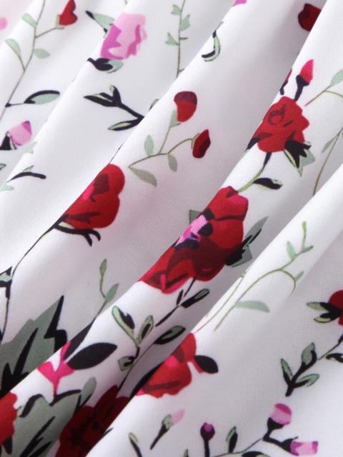 Girls' Dress with Red Top, Floral Skirt, Flutter Sleeves and Waist - Cinching Flower Design