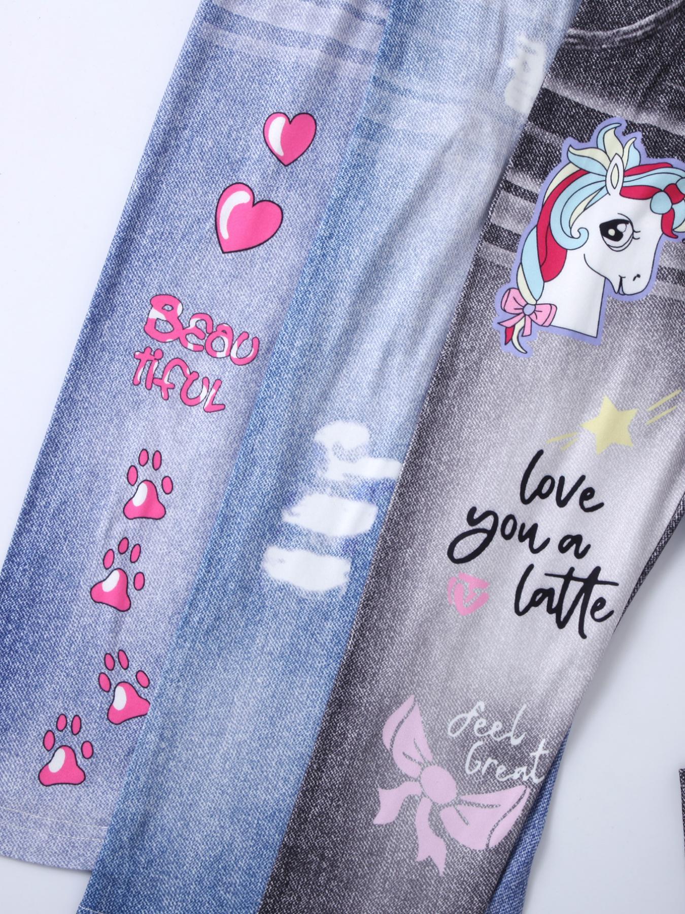 Girls' printed jeans, available in three colors.