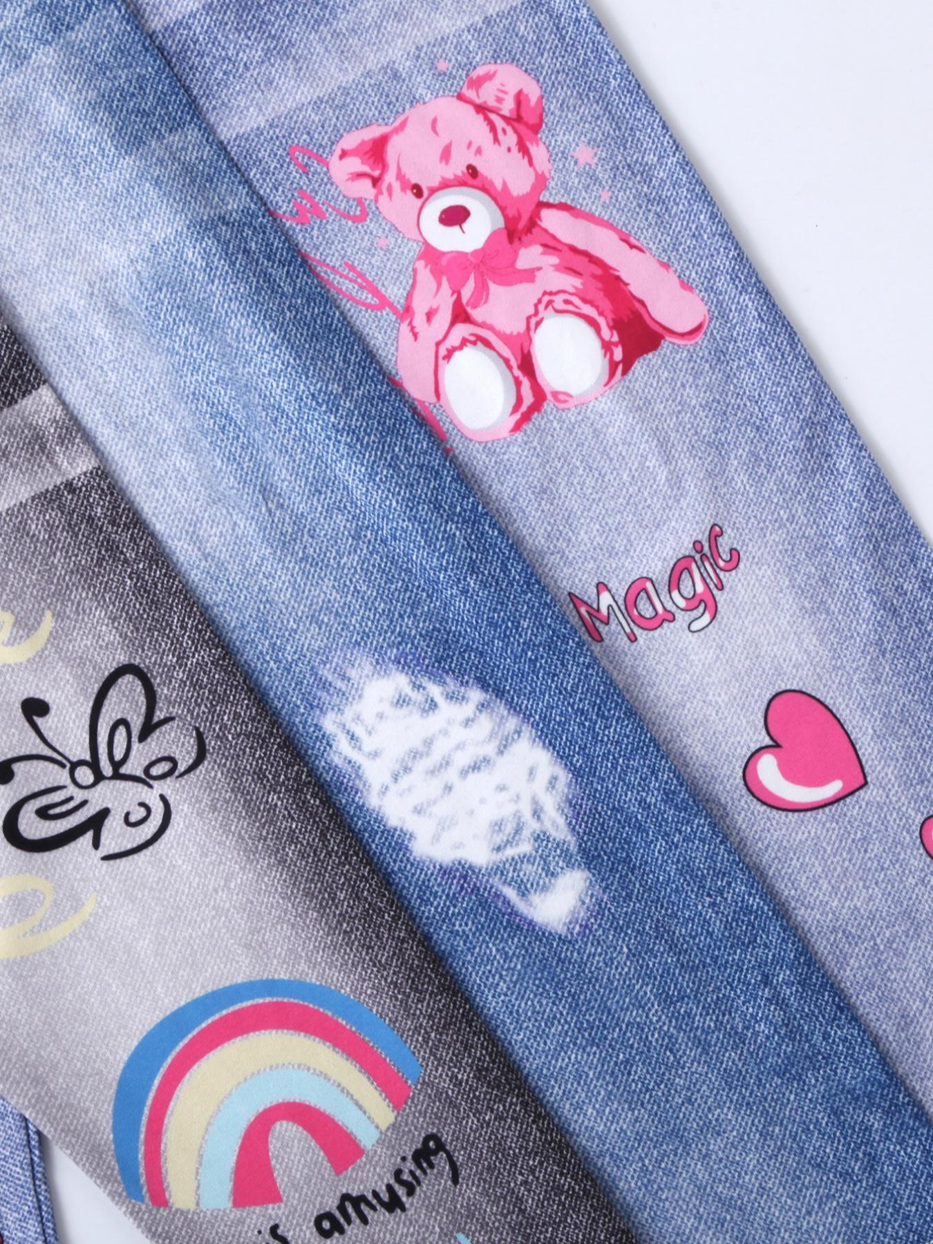 Girls' printed jeans, available in three colors.