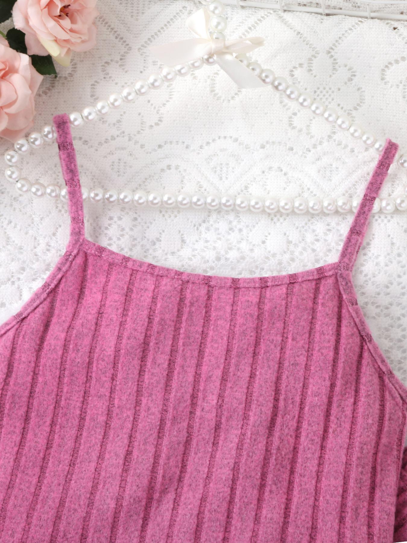 Girls' Rose - Pink Ribbed Cami Top + Flared Pants Set