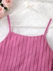 Girls' Rose - Pink Ribbed Cami Top + Flared Pants Set