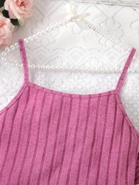Girls' Rose - Pink Ribbed Cami Top + Flared Pants Set