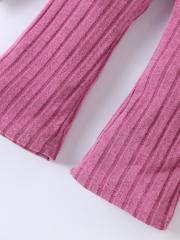 Girls' Rose - Pink Ribbed Cami Top + Flared Pants Set