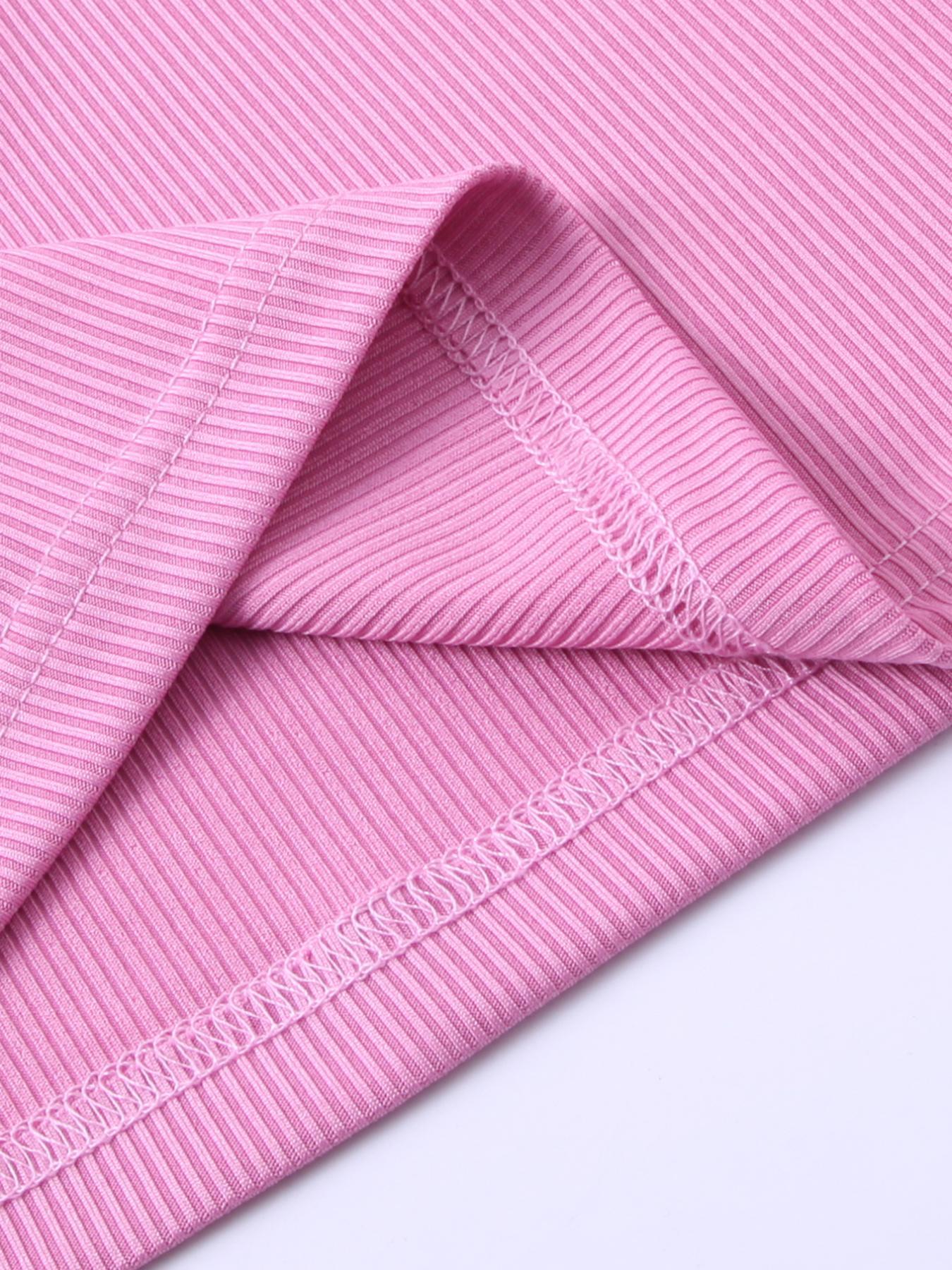 Girls' Pink Ribbed Dress with Butterfly and Letter Print, Short - Sleeved