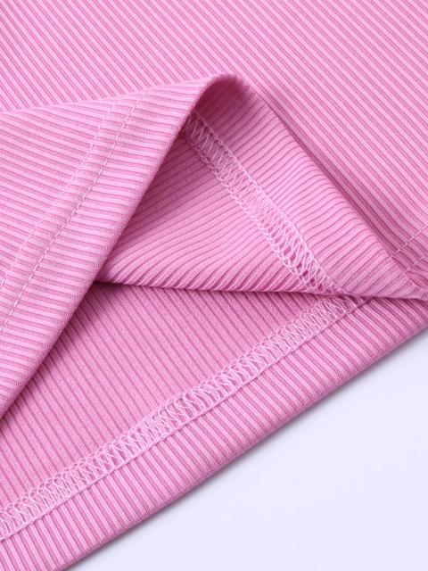 Girls' Pink Ribbed Dress with Butterfly and Letter Print, Short - Sleeved