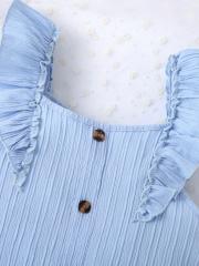 Light blue ruffled camisole with buttoned skirt two-piece set for girls