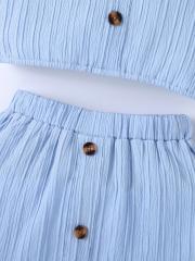 Light blue ruffled camisole with buttoned skirt two-piece set for girls
