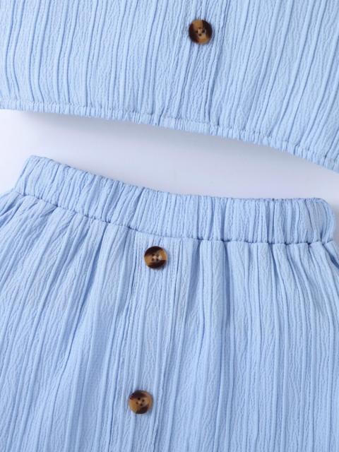 Light blue ruffled camisole with buttoned skirt two-piece set for girls