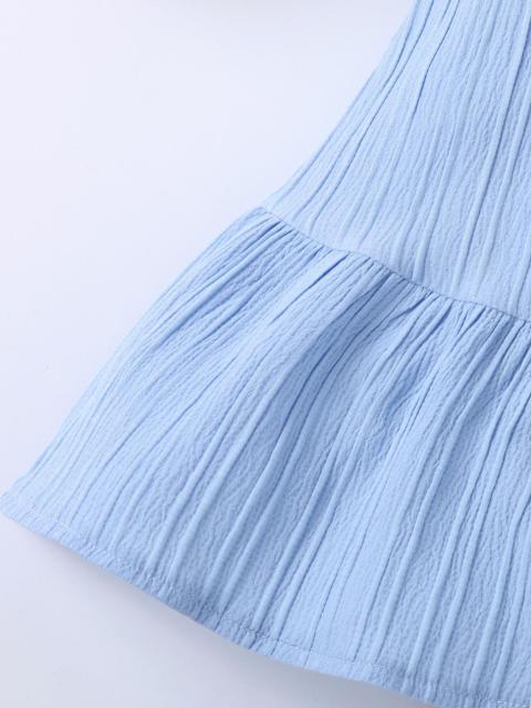 Light blue ruffled camisole with buttoned skirt two-piece set for girls