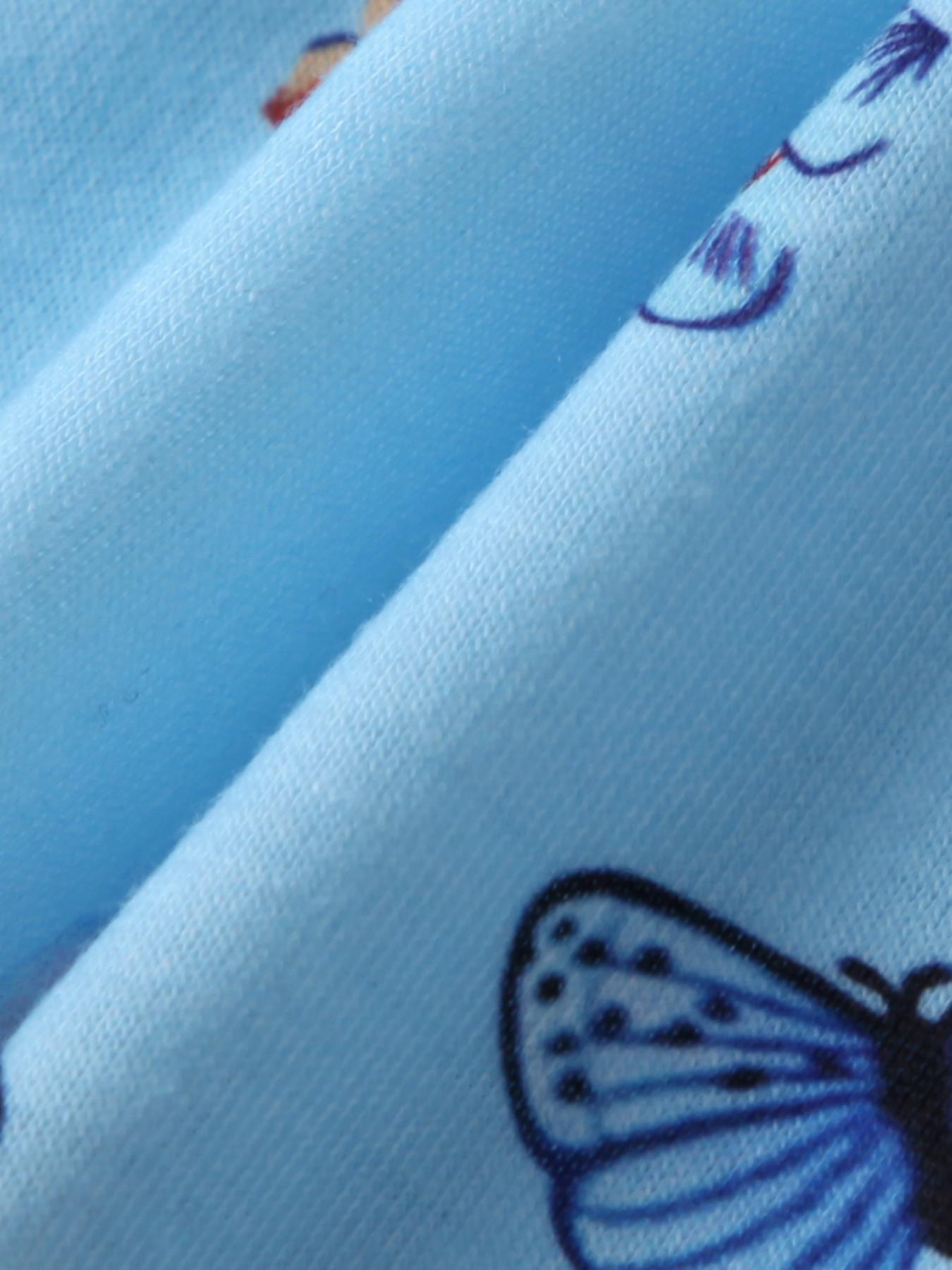Blue Kids' Dress with Floral & Butterfly Print, Spaghetti Straps