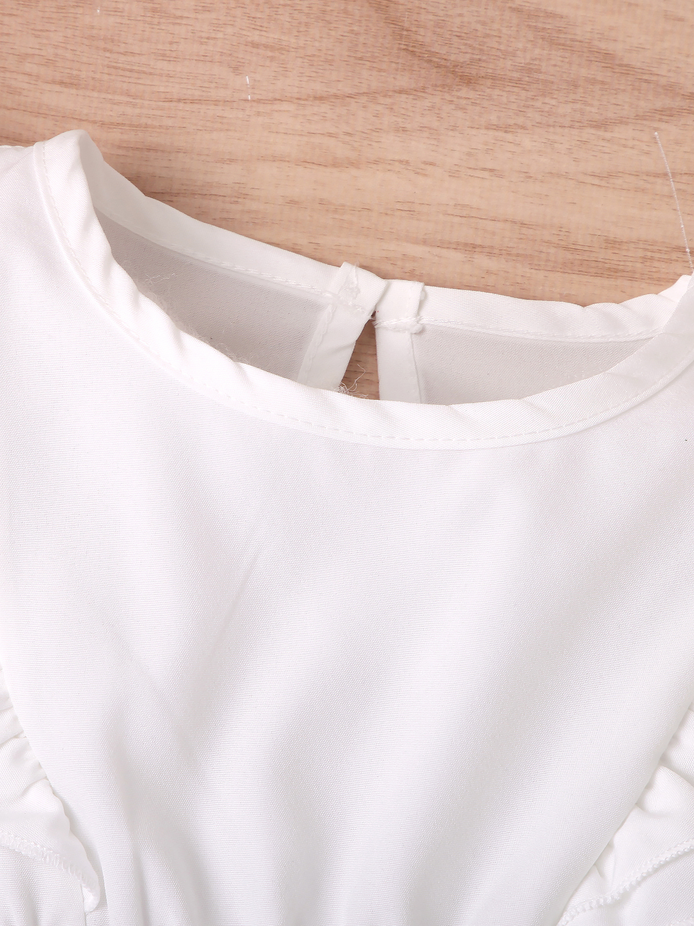 Girls' Outfit: White Flutter-Sleeve Waist-Tie Top + Long Pants