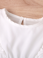 Girls' Outfit: White Flutter-Sleeve Waist-Tie Top + Long Pants