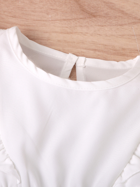 Girls' Outfit: White Flutter-Sleeve Waist-Tie Top + Long Pants
