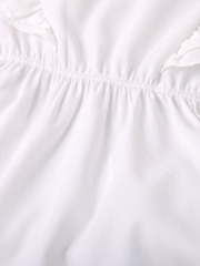 Girls' Outfit: White Flutter-Sleeve Waist-Tie Top + Long Pants