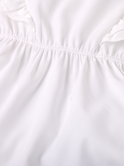 Girls' Outfit: White Flutter-Sleeve Waist-Tie Top + Long Pants