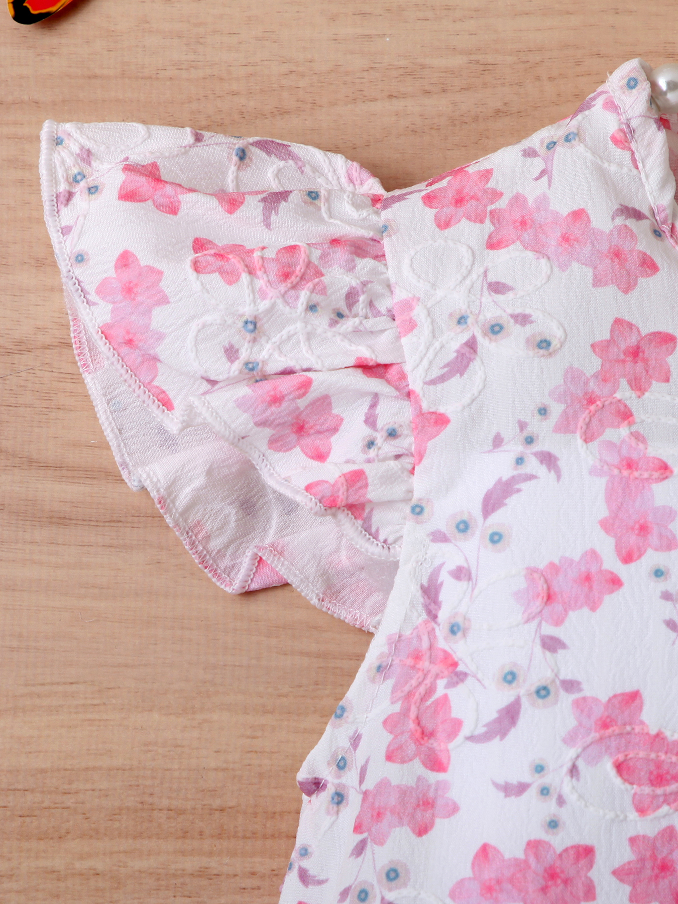 Girls' Pink and White Floral Flutter - Sleeve Dress