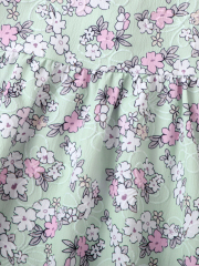 Girls' Mint Green Floral Puff - Sleeve Dress