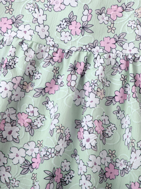 Girls' Mint Green Floral Puff - Sleeve Dress