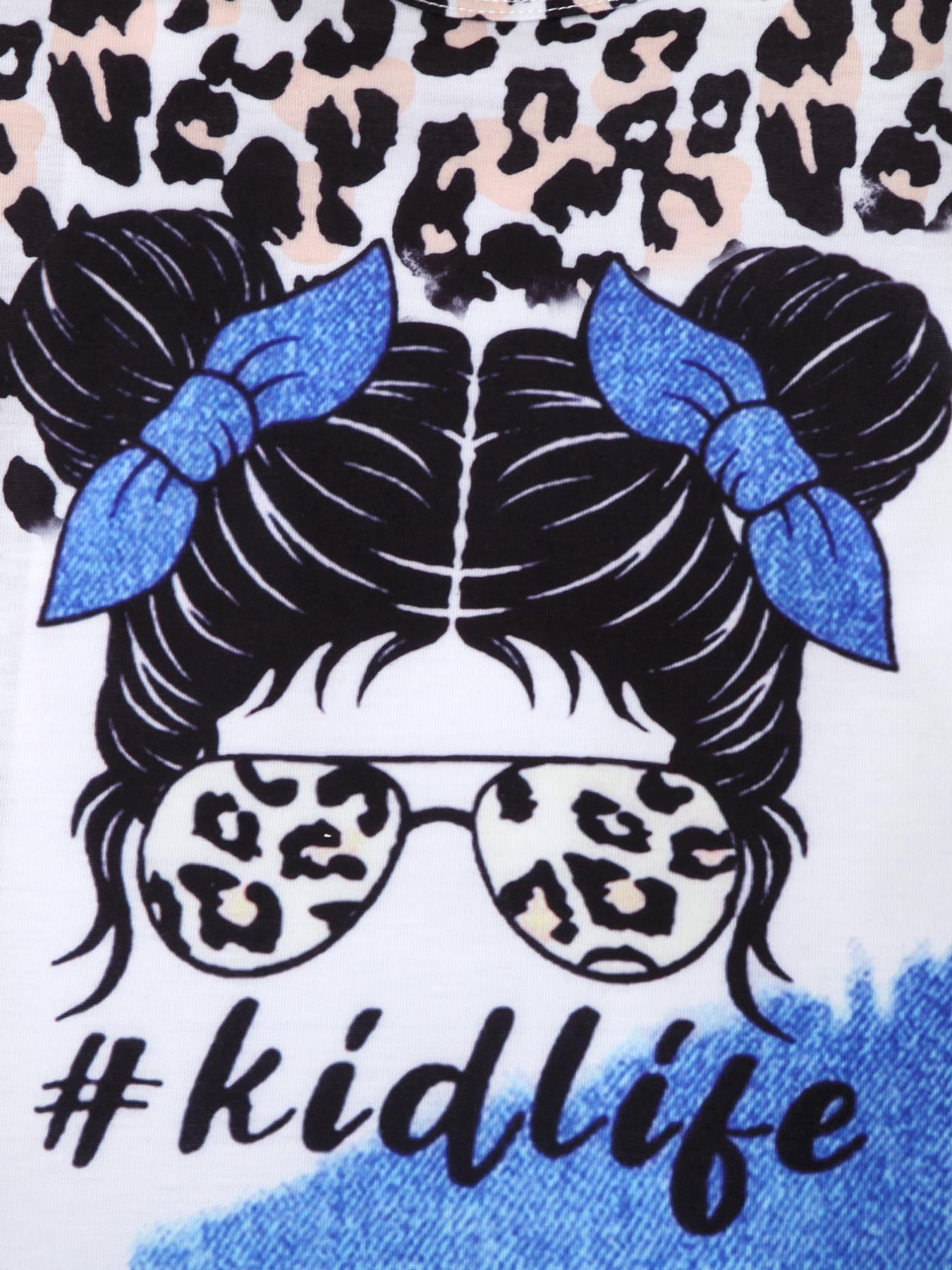 Kids' Set: Leopard-Print Top & Distressed Denim Shorts Outfit