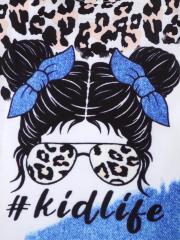 Kids' Set: Leopard-Print Top & Distressed Denim Shorts Outfit