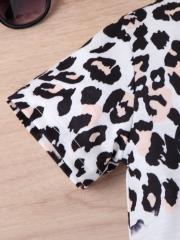 Kids' Set: Leopard-Print Top & Distressed Denim Shorts Outfit