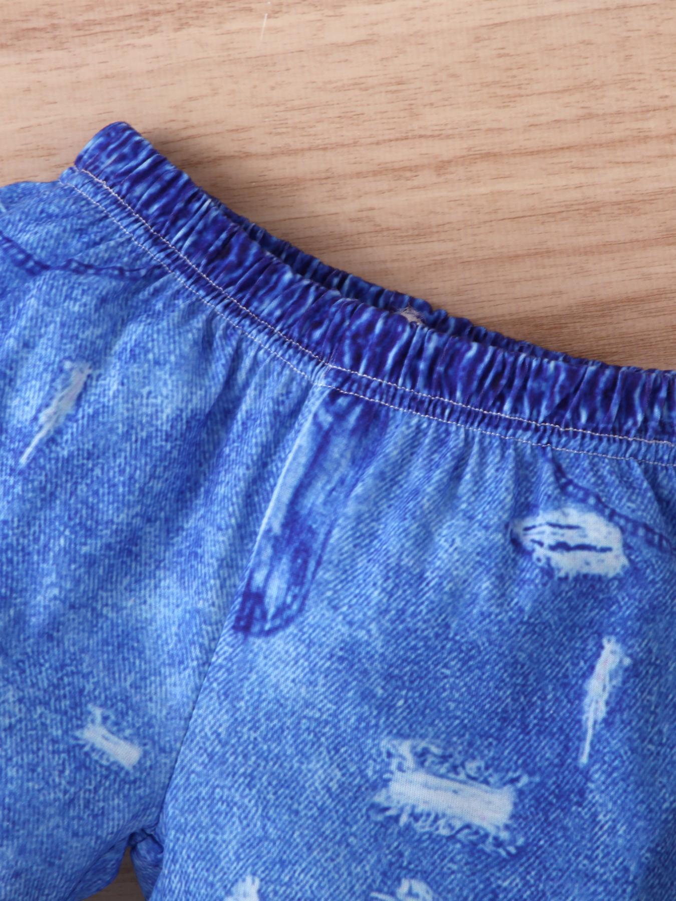 Kids' Set: Leopard-Print Top & Distressed Denim Shorts Outfit