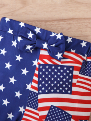 US Independence Day themed set: printed flutter - sleeve top + star - and - flag shorts for girls