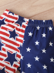 Girls' Patriotic Print Short - Sleeve T - Shirt and Star - Striped Shorts Set