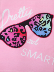 Pink T - Shirt and Colorful Leopard - Print Shorts, Trendy Girls' Two - Piece Set