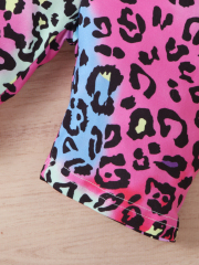 Pink T - Shirt and Colorful Leopard - Print Shorts, Trendy Girls' Two - Piece Set