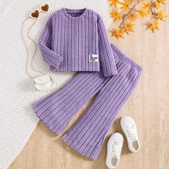 Kids' Ribbed Top + Flared Pants Set (Multi - Colors Available)