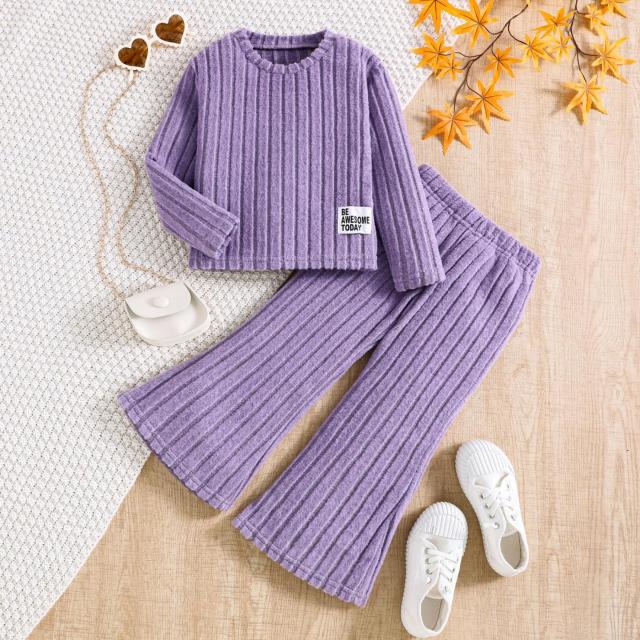 Kids' Ribbed Top + Flared Pants Set (Multi - Colors Available)