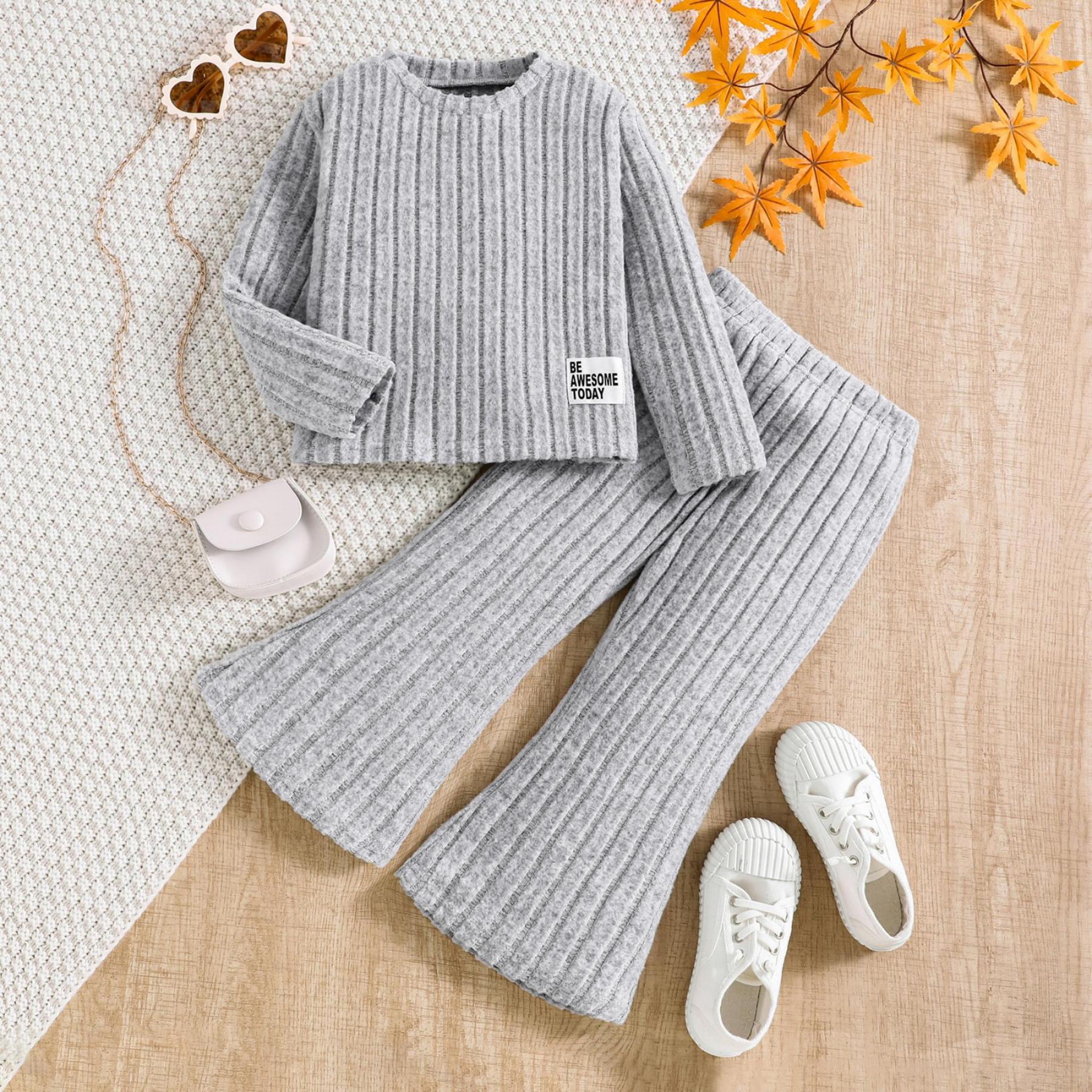 Kids' Ribbed Top + Flared Pants Set (Multi - Colors Available)