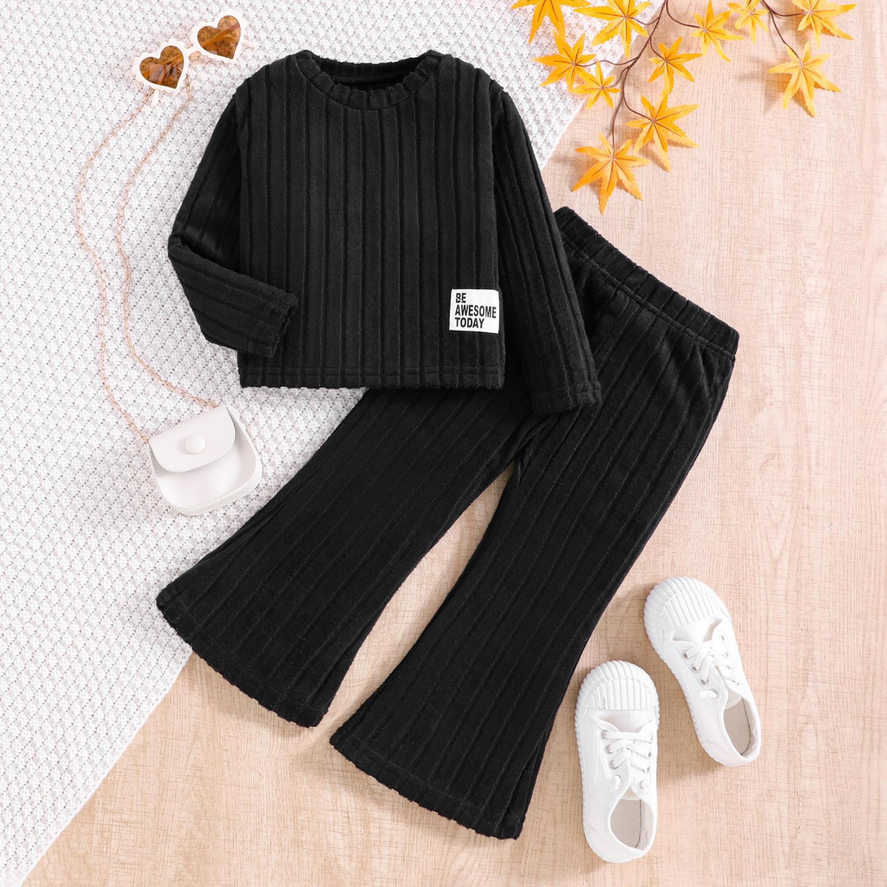 Kids' Ribbed Top + Flared Pants Set (Multi - Colors Available)