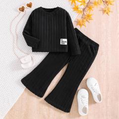 Kids' Ribbed Top + Flared Pants Set (Multi - Colors Available)