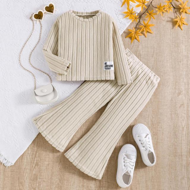 Kids' Ribbed Top + Flared Pants Set (Multi - Colors Available)